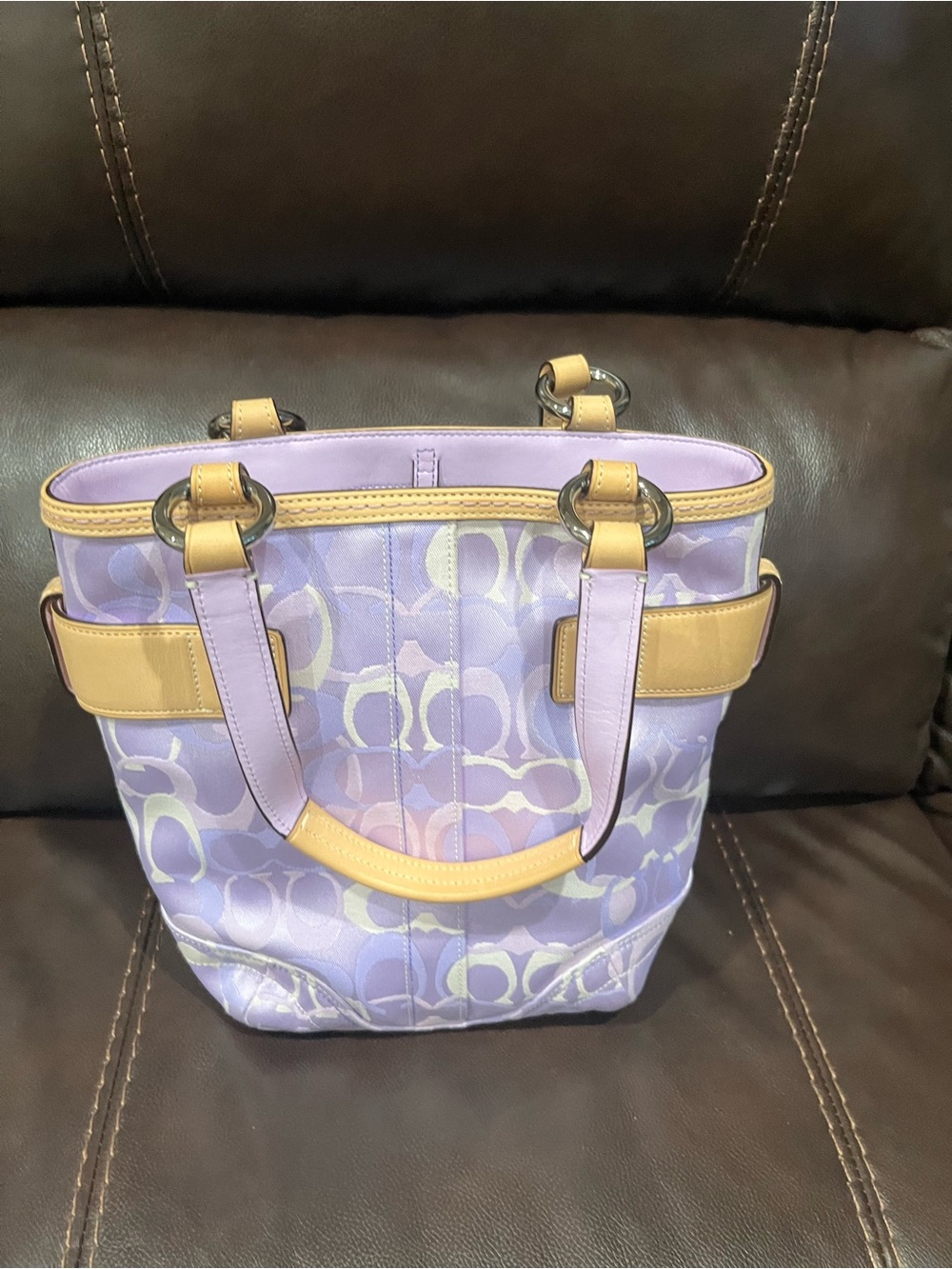 Coach Lilac Signature Tote with Tan Leather Trim - Picture 5 of 6